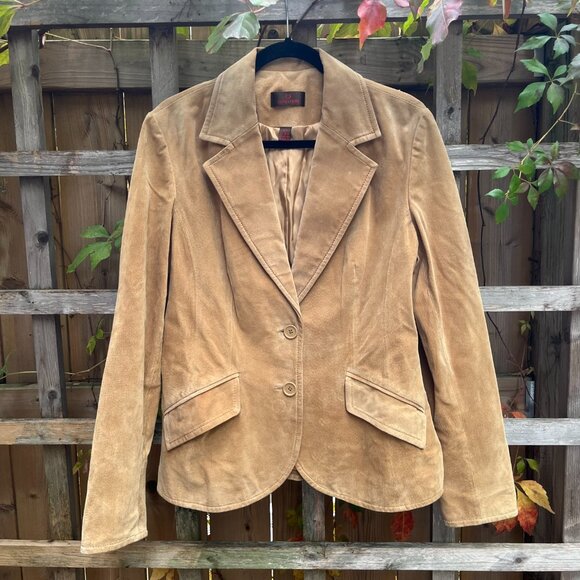 Vintage Danier Leather Blazer Camel Tan Suede Jacket - Picture 1 of 5
